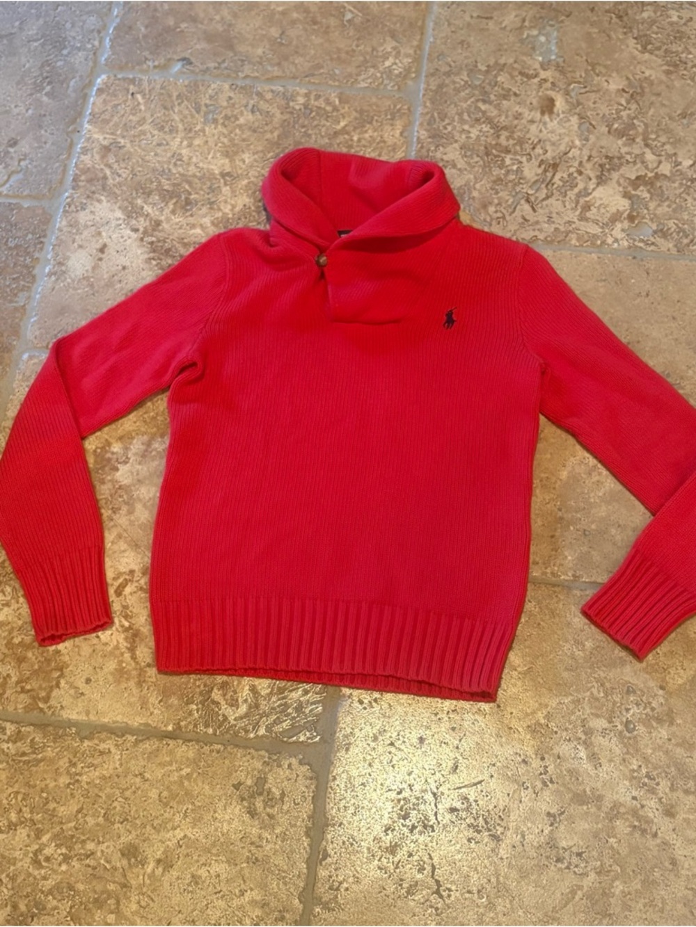 Vintage Ralph Lauren Sport Red Shawl Collar Sweater Size Small